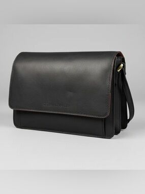 $300 DEREK ALEXANDER HALF FLAP LEATHER ORGANIZER CROSSBODY PURSE